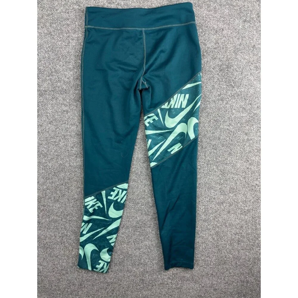 Nike Dri-Fit Trophy Training Leggings Girls' Large Green Logo‎ Colorblock Stripe